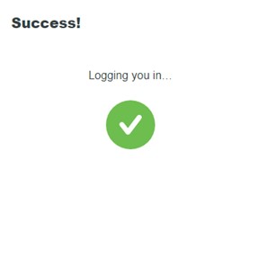 white background with green circle and white tick to confirm approved log in